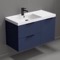 Blue Wall Mounted Bathroom Vanity, Modern, 36